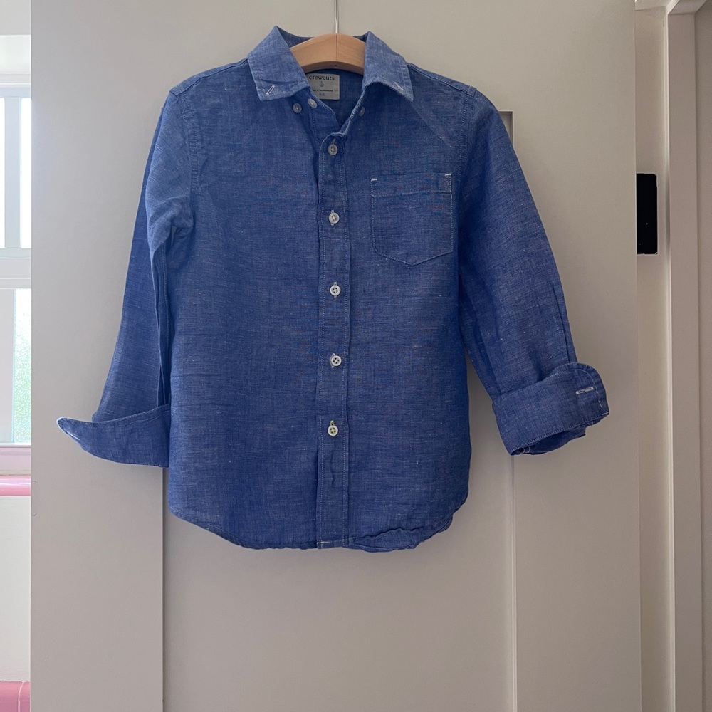 J Crew Crewcuts Kids Blue Linen Button-Down Shirt 4-5 year